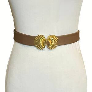 Vintage Dotty Smith Gold Clamshell Belt Buckle 80s Nautical Statement